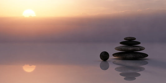 balance, stones, stack, stack of stones, reflection, mirroring, nature, mirror image, sunset, dusk, twilight, meditation, meditate, silent, sky, sun, clouds, wellness, zen