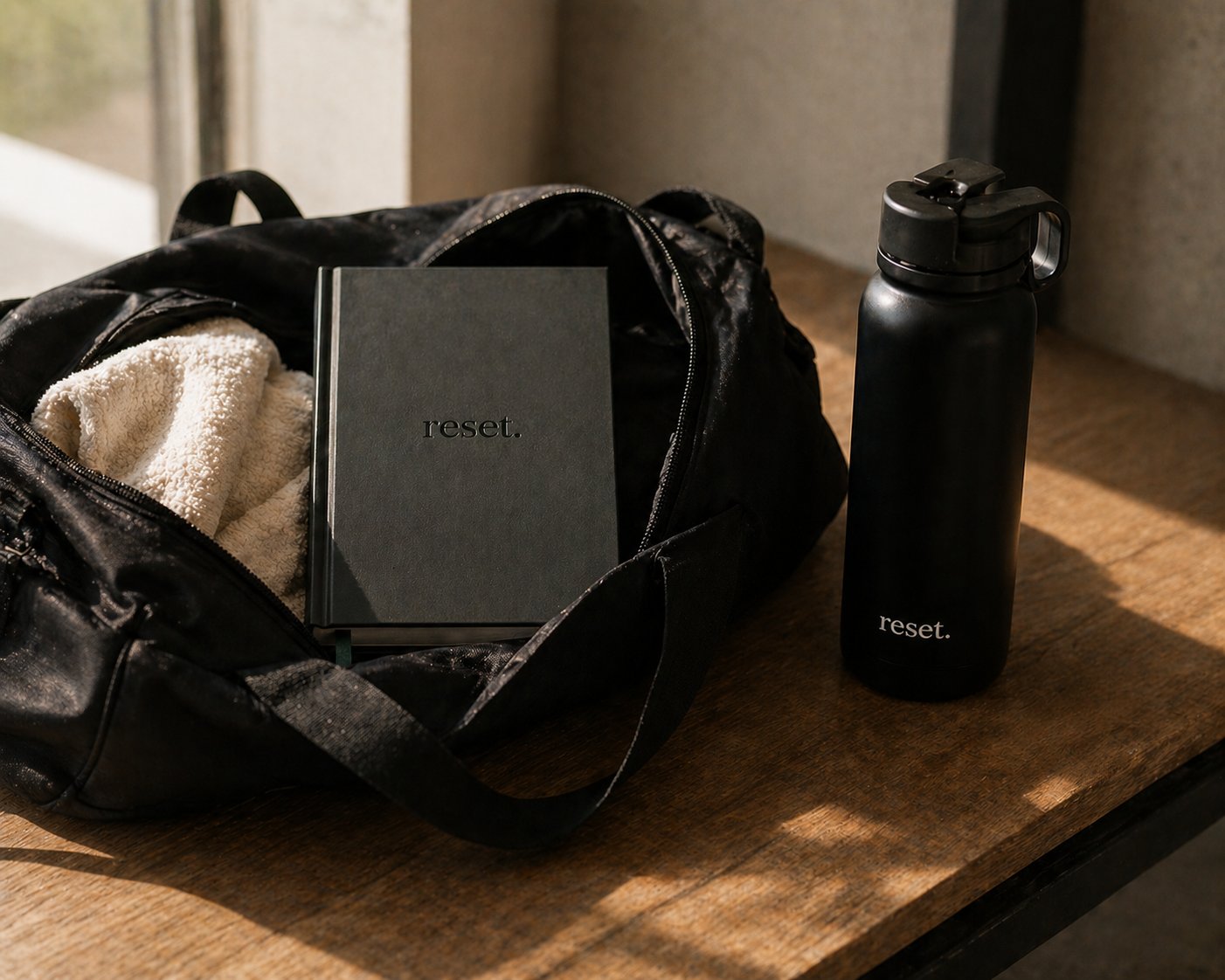 reset. journal in gym bag