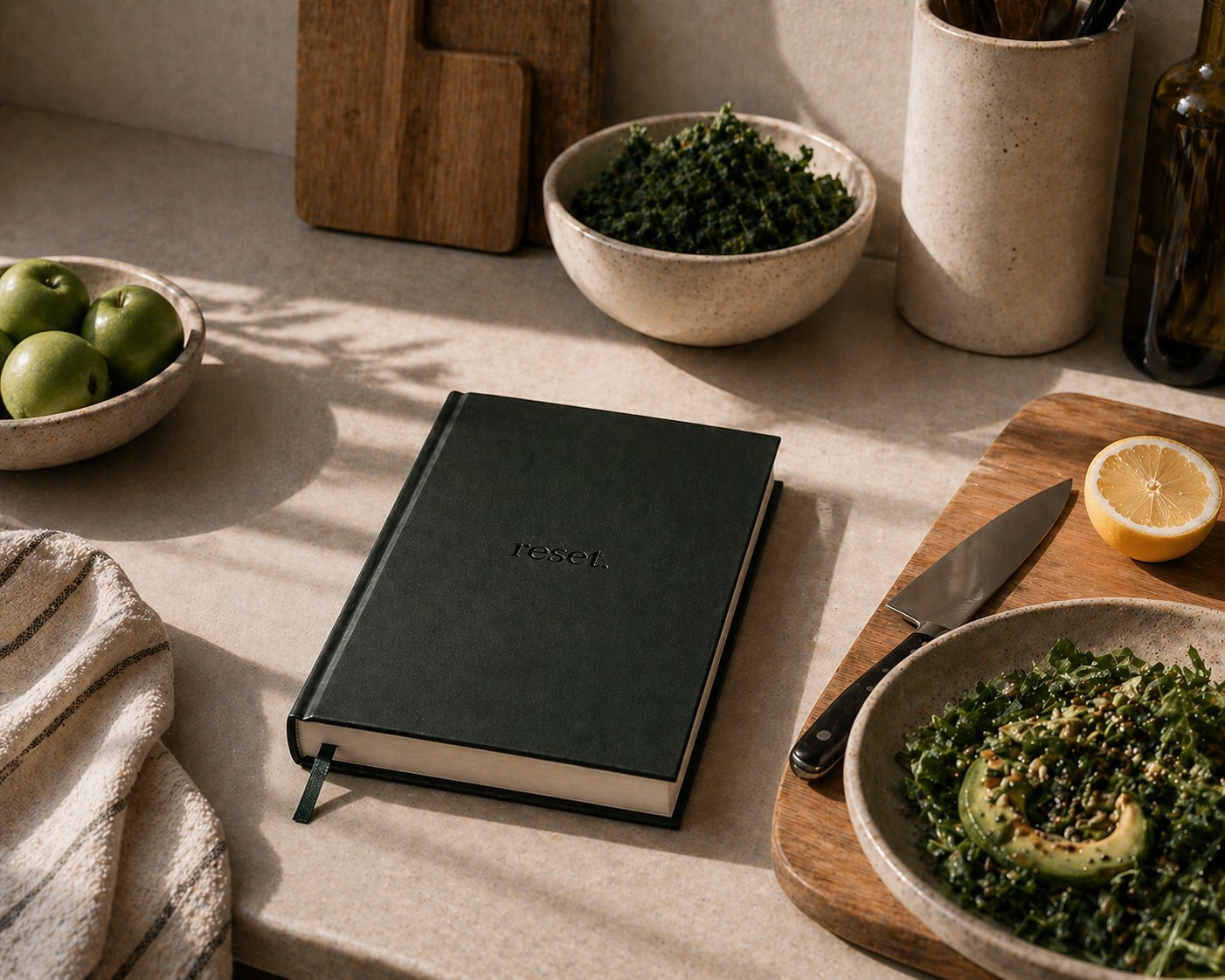 reset. journal in kitchen