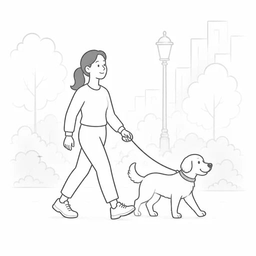 A woman walking her dog in the park